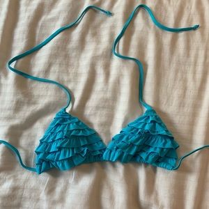 Juniors Bright Blue Ruffled Bikini Top
